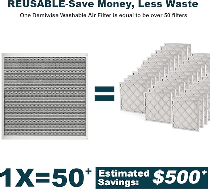 16x25x1 Reusable Air Filter, Washable, MERV 8, Permanent Electrostatic Air Filter, Lasts a Lifetime, Breathe Safely at Home or in the Office