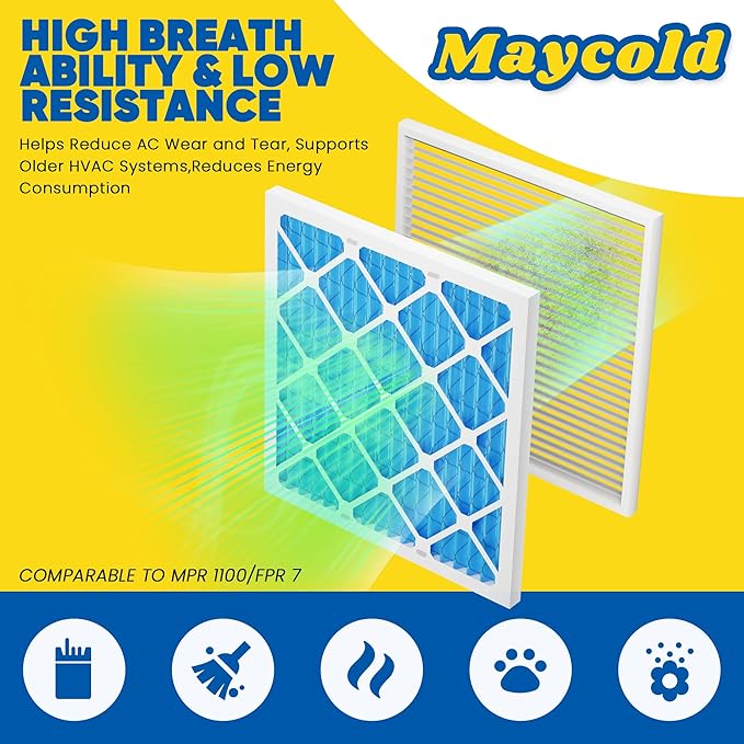 Maycold 14x18x1 MERV 11 Furnace Air Filter (6-Pack), High-Performance HVAC AC Filters for Home Use, Actual Size: 13.70" x 17.70" x 0.75", Individually Wrapped in Plastic
