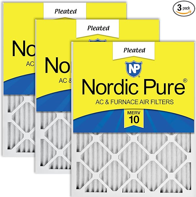 Nordic Pure 25x25x1 (Actual Size: 24 1/2 x 24 1/2 x 3/4) Pleated MERV 10 Air Filters 3 Pack