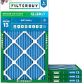 Filterbuy 12x20x1 Air Filter MERV 13 Optimal Smoke & Allergy Defense (4-Pack), Electrostatic Pleated HVAC AC Furnace Filters Replacement, Made in USA (Actual Size: 11.50 x 19.50 x 0.75)