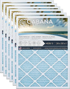 Cabana Filters 6-Pack 24x30x1 MERV 11 AC Furnace Air Filter for Home and Office - Indoor HVAC System Filtration Replacement, Captures Unwanted Particles