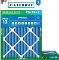 Filterbuy 20x24x2 Air Filter MERV 13 Optimal Smoke & Allergy Defense (2-Pack), Electrostatic Pleated HVAC AC Furnace Filters Replacement, Made in USA (Actual Size: 19.38 x 23.38 x 1.75)