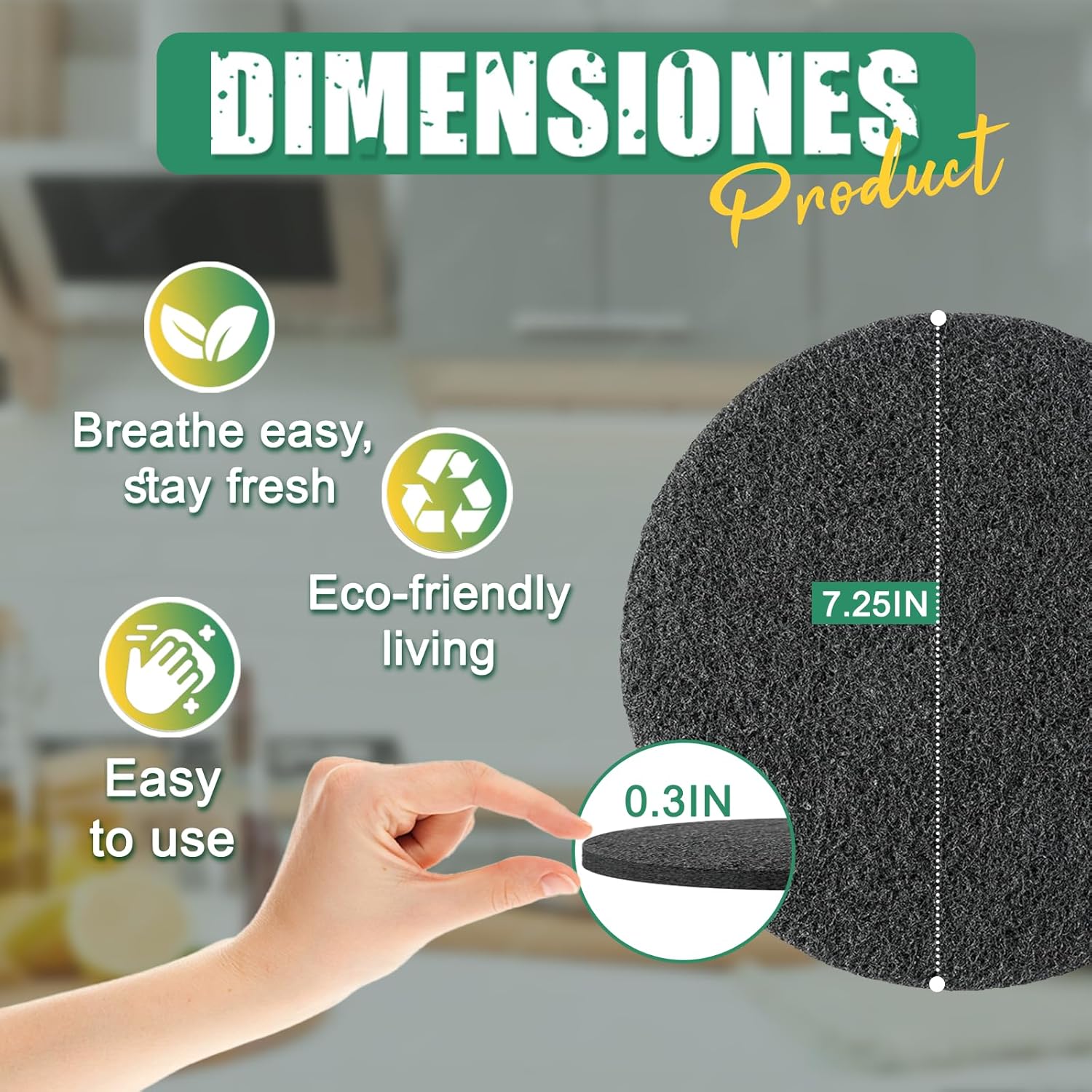 7.25 Inch Charcoal Filters for 10 Pack Kitchen Countertop Compost Bins - Extra Thick 0.3" for Longer Lasting Activated Carbon