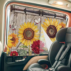 Sunflowers Magnetic Double Layer Car Window Shades,Side Window Curtains for Blackout/Breathable Mesh View,Retro Flower Barn Doors Butterfly Farmhouse Brown Heat Protection Sun Shades 26x20in 1pcs