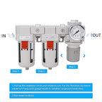 NANPU 1/2" NPT Air Drying System - 5 Micron Particulate Filter, 0.01 Micron Coalescing Filter, Air Pressure Regulator Combo - Semi-Auto Drain, Poly Bowl w/Metal Gauge