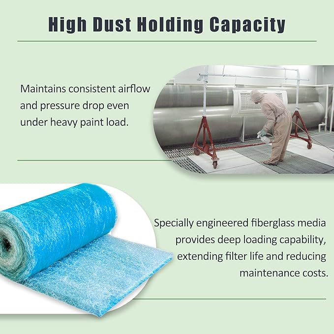Fiberglass Paint Booth Filter Roll for Spray Booth 18-Gram Blue 200ft (60" x 200ft)