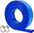 2" x 25 FT Pool Backwash Hose Blue Heavy Duty Reinforced PVC Lay Flat Water Discharge Hose for Swimming Pool Filter Pump,with 2 Clamp