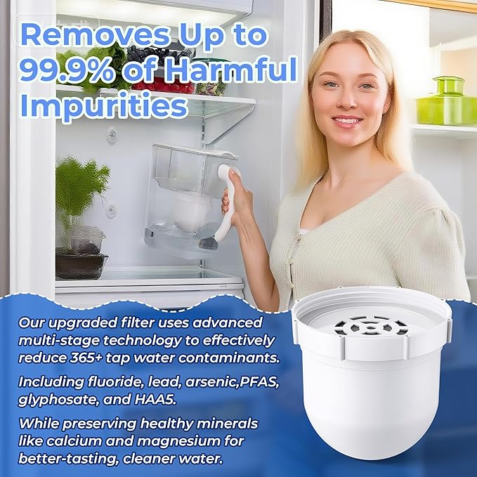 2 Pack Upgraded Water Pitcher Replacement Filter Compatible with Clearly Filtered No. 1 Filtered Water Pitcher, 100 Gallon Long Life, Removes Fluoride Chlorine Lead and Odors