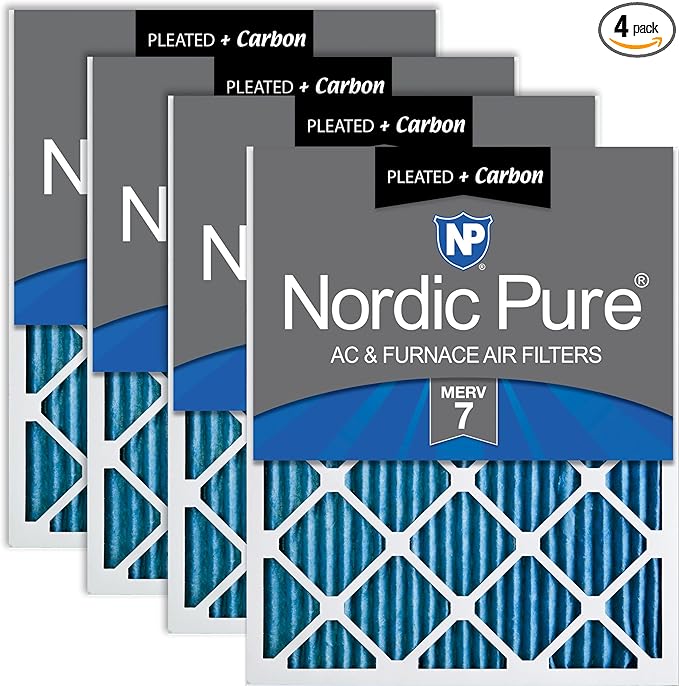 Nordic Pure 12x24x1 (Actual Size: 11 1/2 x 23 1/2 x 3/4) Pleated Air Filters MERV 7 Plus Carbon 4 Pack