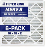 Filter King 16x16x2 Air Filter | 6-PACK | MERV 8 HVAC Pleated A/C Furnace Filters | MADE IN USA | Actual Size: 15.5 x 15.5 x 1.75"