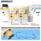 TAILONZ PNEUMATIC 1/4 Inch NPT 3 in 1 Air Filter Pressure Regulator Combo Piggyback, Air Tool Compressor Filter with Gauge AF2000+AF2000+AR2000