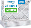Aerostar 24x30x1 MERV 8 Pleated Air Filter, AC Furnace Air Filter, 6 Pack (Actual Size: 23 1/2" x 29 1/2" x 3/4")