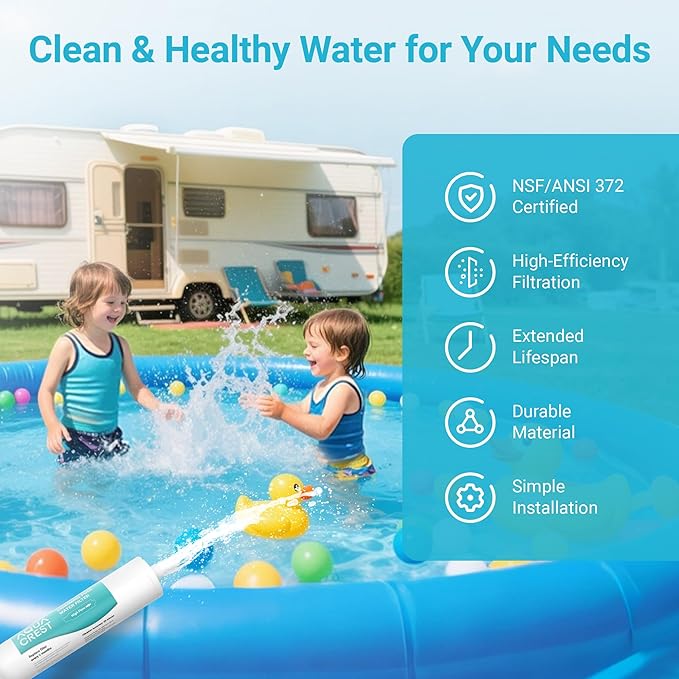 AQUA CREST X-Large RV Water Filter, Garden Hose End Pre Filter for Pool, Hot Tub, Spa, Reduces Chlorine, Heavy Metals and Odor, with Hose Protector, Up to 8,000 Gallons
