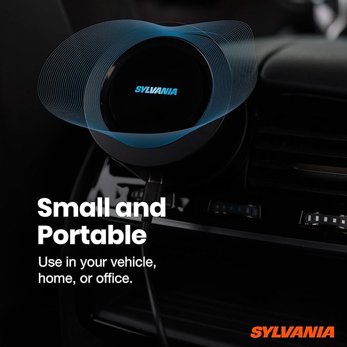SYLVANIA - Airzing Mini Air Purifier - Vehicle, Car, Home, Office - Air Ionizer, USB-C powered, Reduces Odors, Smoke, Pets Dandruff, Reusable Filter, Portable, Quiet, UV Light, DC 5V, 0.5A