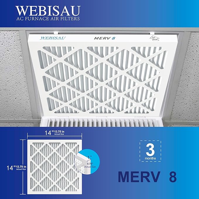 14x14x1 Air Filter MERV 8 MPR 600 4Pack Furnace Filters Pleated HVAC AC Furnace Air Conditioner Filters (Exact size: 13 3/4"x13 3/4"x3/4")