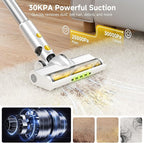 Cordless Vacuum Cleaner for Home, Powerful Stick Vacuum with Rechargeable Battery, Green Light Anti-Tangle Brush, 6-in-1 Lightweight Handheld Vacuum for Pet Hair, Hard Floor, Carpet, Yellow