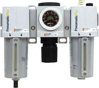 PneumaticPlus PPC4-N04G-Q1 Compressed Air Filter Regulator Lubricator Combo 1/2" NPT, 5 Micron, Metal Bowl, Manual Drain, Embedded Gauge (0-140 PSI)