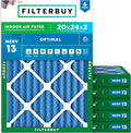 Filterbuy 20x24x2 Air Filter MERV 13 Optimal Smoke & Allergy Defense (6-Pack), Electrostatic Pleated HVAC AC Furnace Filters Replacement, Made in USA (Actual Size: 19.38 x 23.38 x 1.75)