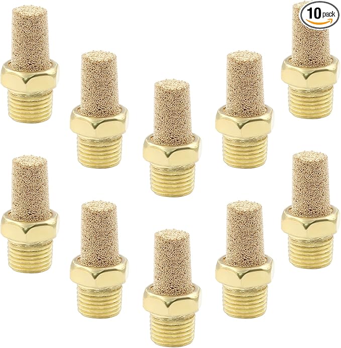 10 Pack 1/8" Male Thread Pneumatic Brass Exhaust Muffler Filter Air Pneumatic Mufflers Air Line Fitting Hex Sintered Silencer