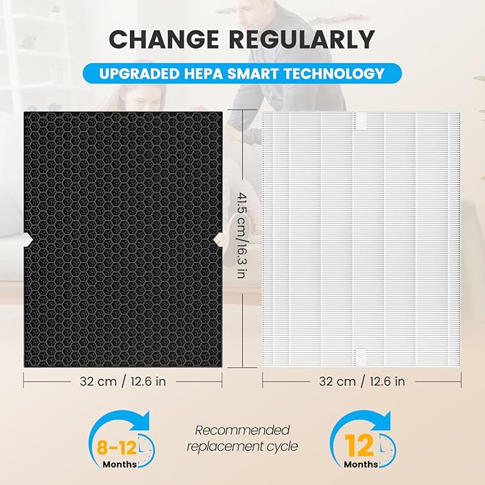 Smilyan 1 Set HEPA 116130 Filter H Replacement for Winix 5500-2 Plasmawave Air Purifier and Models AM80, 1 Set Ture HEPA Filter and Carbon Filter Combo Pack