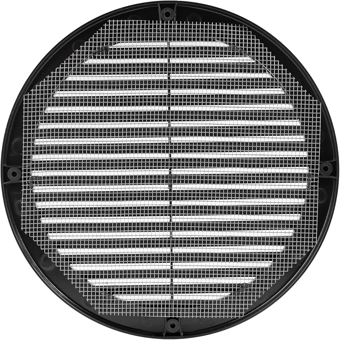 Vent Systems 8" Inch (Opening Dimensions) Black Soffit Vent Cover - Plastic Return Air Vent Cover - Round Ventilation Grille with Mesh Screen - HVAC Register Louver for Bathroom, Home, Kitchen