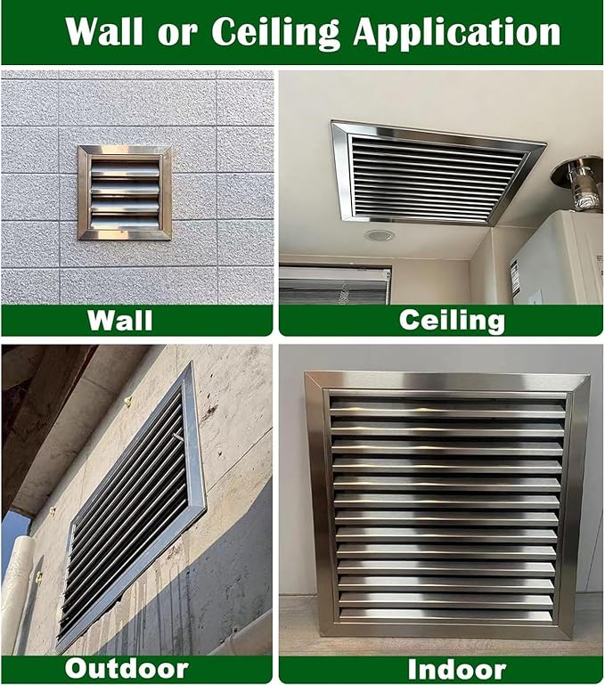 Heat Dissipation Louvered Vent Wall Gable Vents 304 Stainless Steel, Weather-Resistant Air Grille for Shed Barn Generator Box(16x22in/40x55cm)