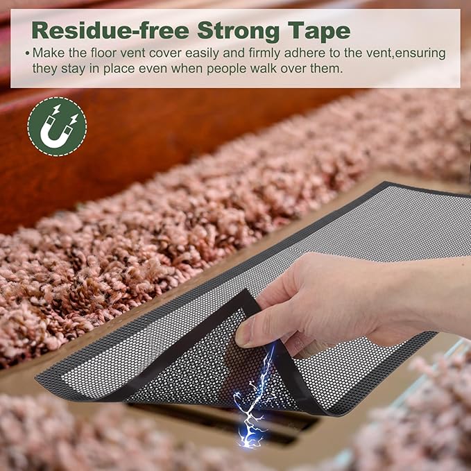 YOKIVE 6 Pcs Magnetic Floor Vent Covers, Floor Register Cover PVC Mesh Air Vent Screen Filters, Great for Home Floor, Wall, Ceiling, Catch Debris Hair Dust (Black, 12-Inch x 8-Inch)