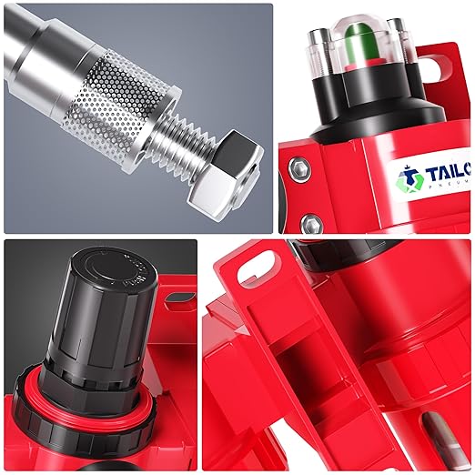 TAILONZ PNEUMATIC 1/2 Inch NPT 0-150 PSI Red Industrial Grade 4 Stage Air Drying System, Double Particulate Filter, Coalescing Filte,Desiccant Dryer and Air Regulator Manual Drainage