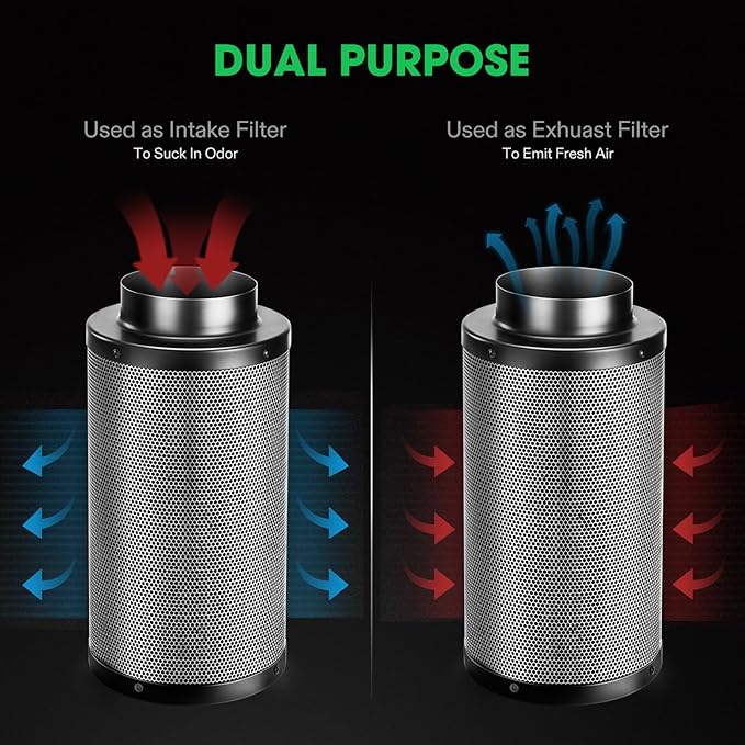 VIVOSUN 4 Inch Air Carbon Filter Smelliness Control with Australia Virgin Charcoal for Inline Fan, Grow Tent Smelliness Scrubber, Pre-Filter Included, Reversible Flange 4" x 12", Black