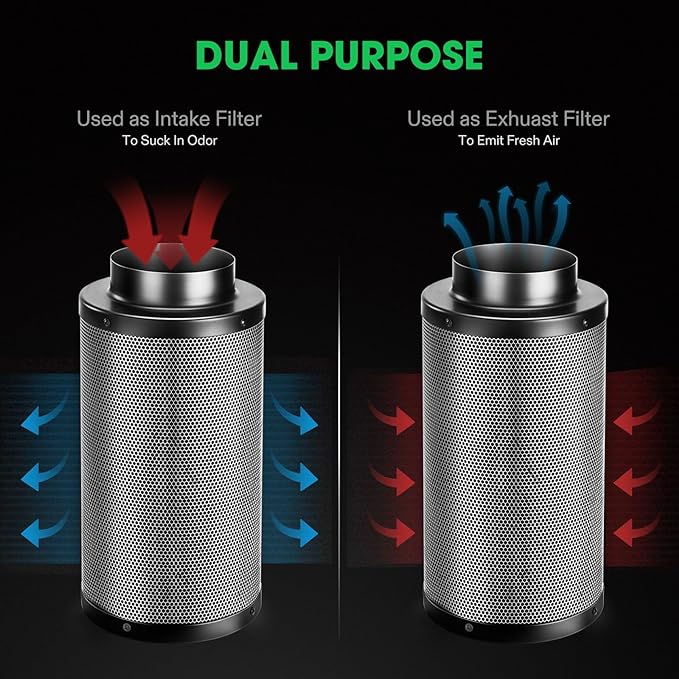 VIVOSUN 8 Inch Air Carbon Filter Smelliness Control with Australia Virgin Charcoal for Inline Fan, Grow Tent Smelliness Scrubber, Pre-Filter Included, Reversible Flange 8" x 20", Black