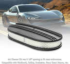 15" Black Aluminum Air Cleaner Assembly Kit Alloy Oval Partial Half Finned with Element