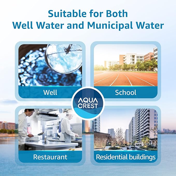 AQUA CREST FXHSC Whole House Water Filter, Replacement for GE® FXHSC, GXWH40L, GXWH35F, American Plumber W50PEHD, W10-PR, Culligan® R50-BBSA, 5 Micron 10" x 4.5", High Flow Sediment Filters, Pack of 2