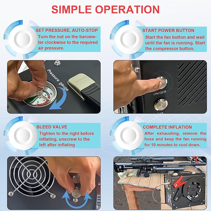 Pcp Air Compressor,Built-in Converter/Water-Oil Filter,Auto Stop,Oil/Water Free,Unique Vertical+Wire Spool Portable Design,Powered by Car 12V DC or Home 110V AC for Paintball/Scuba Tank