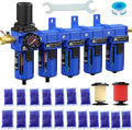 NEWPO 1/2" NPT 5 Stage Air Dryer for Compressor,Brass Coalecsing Filter,Triple Desiccant Dryer & Air Drying System,Air Pressure Regulator with Semi-Auto Drain (Blue)