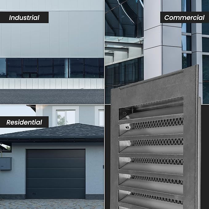 Repa Market 12" x 12" Inch (Inner Dimensions) Galvanized Steel Black Soffit Air Vent Cover - Louvered Square Gable Vent with Mesh Screen - Exhaust/Intake Ventilation Grill - Outdoor Metal Duct Grate