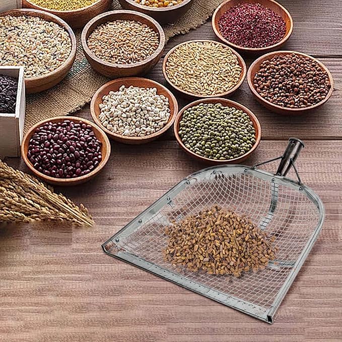 Leaking Soil Shovel Filter Stainless Steel Sieve 4mm/6mm/8mm/12mm Mesh Sifting Shovel for Sifting Corn Kernels Gardening Farm Chicken Coop and Goat Stall Multipurpose Dustpan (Sliver-4MM)