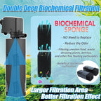 TARARIUM Fish Tank Filter Small Pond Filter for 100-200 Gal. Tank Crystal 420GPH Biochemical Filtration Powerful Submersible Water Pump Large Aquarium Accessories Air Supply