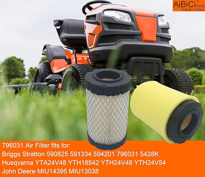 796031 Air Filter fits for Briggs Stratton 591334 594201 Husqvarna YTH22V46 John Deere D100 Pro Performance for Lawn Tractor with 797704 Foam Pre Cleaner, pack of 2