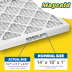 Maycold MERV 8 14x18x1 Furnace Air Filters (6-Pack), Pleated HVAC AC Filters – Actual Size: 13.70” x 17.70” x 0.75”, For Residential or Office Use, Individually Wrapped in Plastic
