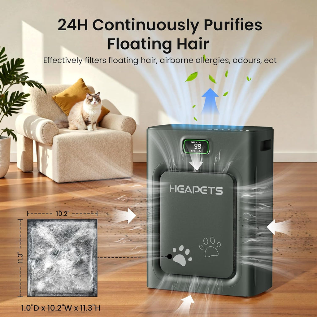 Pet Air Purifier for Home Large Room 2500 sq ft,H13 HEPA Washable Double-Sided Filter,Air Cleaner for Pet Hair Dander Odor Allergies Pollutant Smoke Dust,PM2.5 Air Quality Monitor,Auto Mode,P358 Black