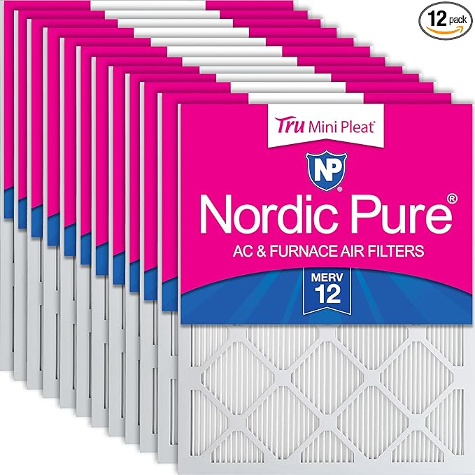 Nordic Pure 18x25x1 (Actual Size: 17 1/2 x 24 1/2 x 3/4) Tru Mini Pleat MERV 12 AC Furnace Air Filters – 2.5X More Media for Longer-Lasting, High-Efficiency Filtration - 12 Pack