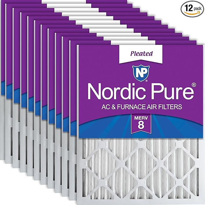 Nordic Pure 20x20x2 (Actual Size: 19 1/2 x 19 1/2 x 1 3/4) Pleated MERV 8 Air Filters 12 Pack