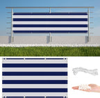 Fence Privacy Screen 8.2' x 16.4' Durable and UV Resistant Balcony Privacy, Included Cable Zip Ties for Decks, Patios, Backyards, Outdoor Pools, Porches, Railings, Blue Stripes