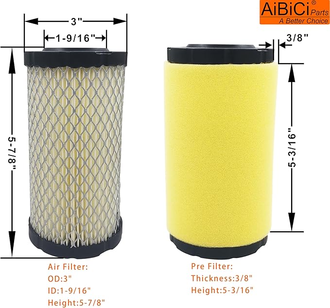 793569 Air filter for Briggs & Stratton 793685 John Deere GY21055 MIU11511 MIU11513 fit LA125 D110 D120 E110 Craftsman YT3000 Husqvarna YTH24V48 Mower Tractor, with Pre Filter Foam & Fuel Filter Kit