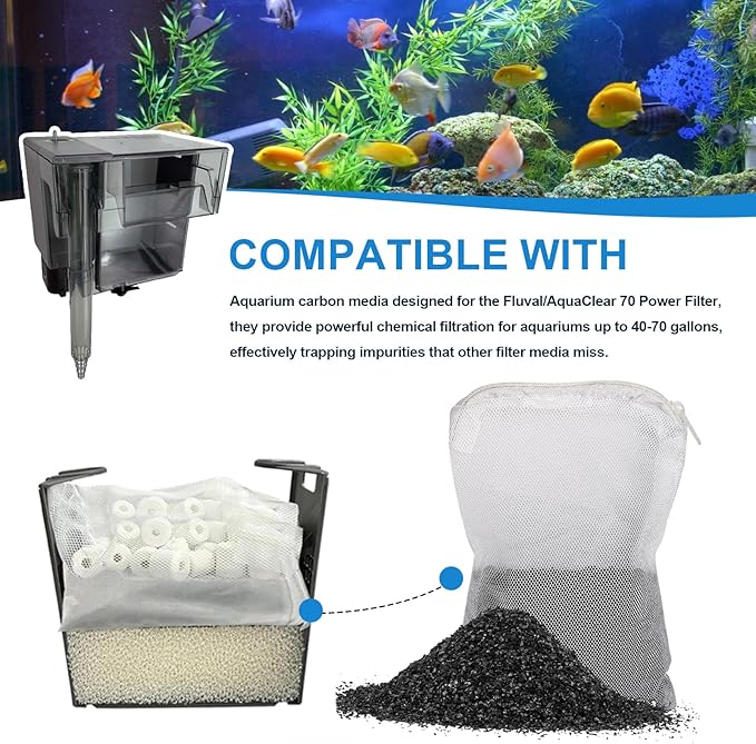 4 Pack Activated Carbon Inserts for AquaClear 70 Aquarium Filter,Carbon Media for Fluval Aqua Clear up to 70 Gallons Aquariums,Charcoal for Fish Tank Filter A1386