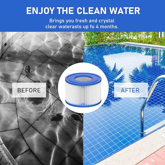 Type VI Hot Tub Filter Cartridge Compatible with Lay-Z-Spa, Coleman SaluSpa 90352E, 58323E, 58323 Swimming Pool Pump (16 Pack)