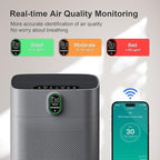 MORENTO Air Purifier for home Large Rooms up to 1076 ft2, Wi-Fi and Alexa compatible, PM2.5 Air Quality Display, Auto Mode, HEPA Filter Removes Dust, Pollen, Smoke 1 Pack +2 Pack Filters(Gray)