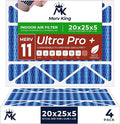 MervKing 20x25x5 Air Filter Actual Size: 19.88" x 24.88" x 4.38" MERV 11 MPR 1000-1200 | MADE IN USA | 4-Pack | Pleated HVAC AC Furnace Replacement