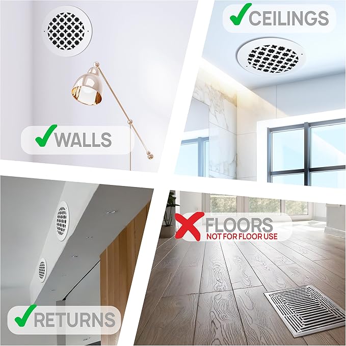 SABA Home Decor Air Vent Cover Grille - Acrylic Plexiglass 10" Round Duct Opening (12" Round Overall) White Finish Registers for Walls and Ceilings NOT for Floor USE, Venetian (1, 10" Round Screws)