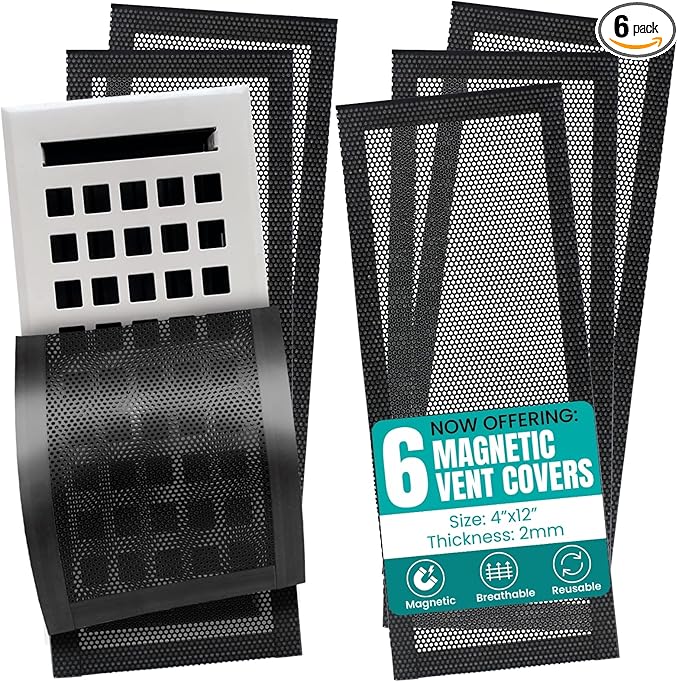 Efforest Floor Vent Covers Magnetic - 6 Pack Air Vent Filters Mesh Screen Dust Filter Vent Register Deflectors for Home HVAC AC Grilles & RV Vents - Strong Hold Washable (4x12 inch)